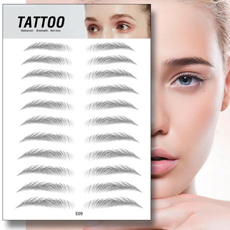 4D Waterproof Eyebrow Tattoo Stickers sheet with various eyebrow designs for natural looking brows.